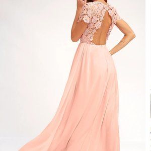 New LULUS The Greatest Blush Pink Lace Maxi Dress Size Small